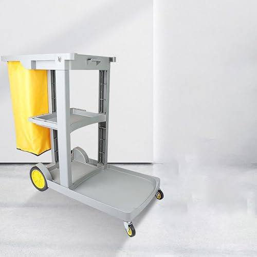 Janitor-Housekeeping Cart on Wheels Commercial Cleaning Cart Janitorial Cart Heavy Duty Cleaning Utility Service Cart for Catering Mall Hotel Office,Gray