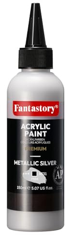 Fantastory Acrylfarben silber 150 ml, exzellente Deckkraft,präzises Malen,hohe Lichtechtheit,wasserfeste Acrylfarbe;für Leinwand,Holz,Keramik,Modelle,Stoff;Künstler, Profis,Anfänger