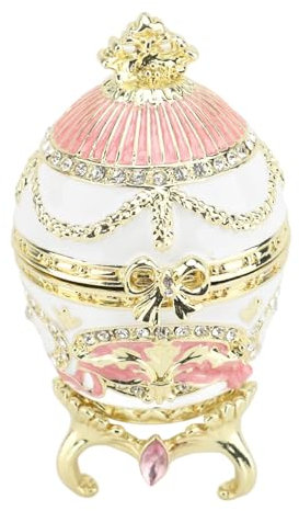 Masyrt Elegant Egg Style Trinket Box, Enameled Hinged Jewelry Organizer, Ideal for Rings and Earrings, Vintage Collectible Keepsake for Home Decoration