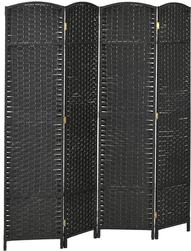 HOMCOM Biombo de 4 Paneles 160x170 cm Separador de Ambientes Plegable Biombo Separador de Ambientes para Salón Dormitorio Oficina Negro