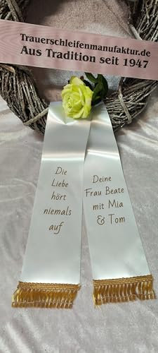 Trauerschleife Grabschleife Kranzschleife weiß nach Kundenwunsch Bedruckt 10 cm (Satin)