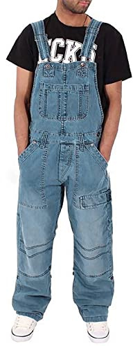 Generisch Peto vaquero para hombre de gran tamaño, pantalones de trabajo con elástico para hombre, peto, con bolsillos, sin mangas, mono de verano, retro, de una pieza, cómodo, pantalones vaqueros