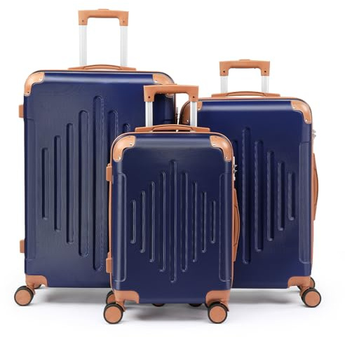 LEADZM Set de 3 Valises de Voyage, Valise Grande Taille, Valise Cabine, Set de Bagage pour Voyage, ABS avec Coins Renforcés, roulettes Pivotantes 360°, Design Bicolore contrasté - Bleu Foncé