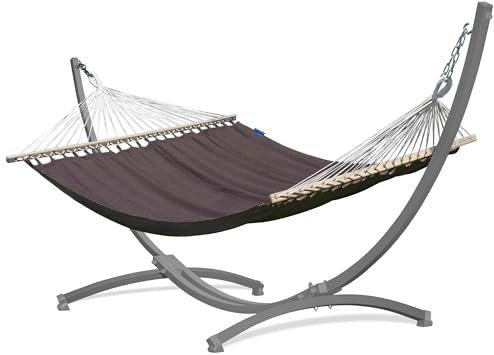 Potenza Outdoor Hängematte mit Verzinkter Gestell für 2 Personen I 100% Baumwolle Medelin Stabhängematte 215x140, 160kg I Hängemattengestell 220kg, wetterfest