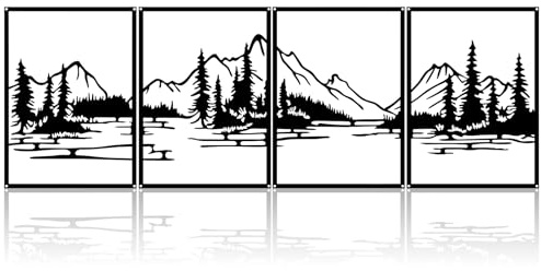TIE-DailyNec 4 Piezas de Arte de Pared de Metal de Montaña, Obra de Arte Negra TIE-DailyNec Para Pared, Decoración Minimalista de Bosque para Sala de Estar, Dormitorio y Oficina