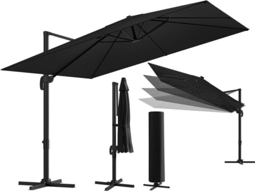 STEELSØN Sonnenschirm Lyrion 300cm, Ampelschirm mit Abdeckung, Gartenschirm wetterfest mit UV-Schutz, Aluminium, quadratisch, schwarz