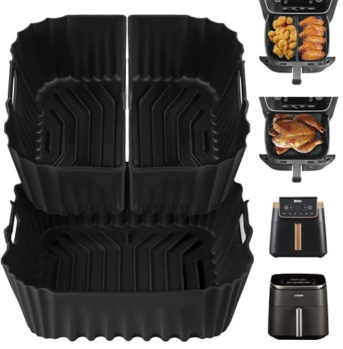 Pietuley 3 Pezzi Teglia per Friggitrice ad Aria Cosori 5,5L/6L,Accessori Friggitrice ad Aria Russell Hobbs 8L, Silicone Contenitori Friggitrice ad Aria Cecotec 6L, Accessori Airfryer Philips 4,5-8L