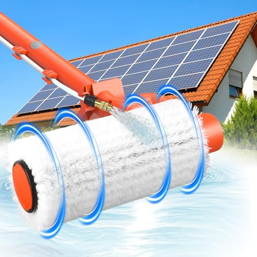 Kit di pulizia per pannelli solari elettrici da 6,2 m, palo estensibile per la pulizia delle finestre, palo telescopico a 5 fasi, spazzola per la pulizia delle finestre a 2 velocità per tetti di