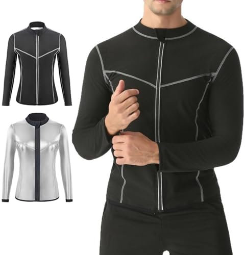 Weyot Traje Sauna Hombre, Camiseta Sauna Hombre De Manga Larga con Cremallera, Compresion Adelgazante Sudoración Deporte Shapewear, Trajes De Sudoración para Fitness Boxeo Running