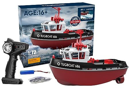 Stylomira Bateau télécommandé à l'échelle 1:72 2,4 GHz, modèle de bateau électrique RC étanche, modèle de remorqueur électrique RC pour piscines, lacs et rivières (noir)