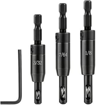 Saipor 3pcs Self Centering Drill Bit Set, 3/32, 7/64, 9/64 VIX Bit Set | Quick Change Hex Shank Center Hinge Drill Bit for #6 8 10 Screws