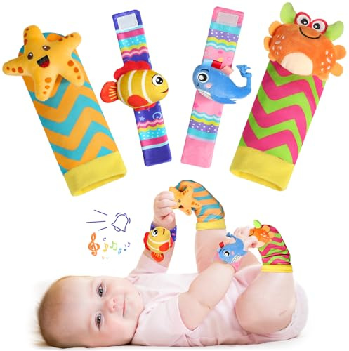 Baby Sensory Toys-Foot Finders Wrist Rattles for Infants | Newborn Essentials Baby Socks Baby Gifts for 0 3 6 9 Months Marine Life