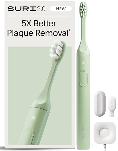 SURI Pro Sonic Electric Toothbrush | Over 4+ Weeks Battery | Pressure Sensor | Aluminium Body | 2-Minute Timer | Plant-Based Heads | Green