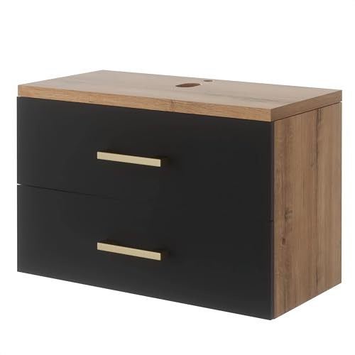 UEV Waschbeckenunterschrank für Gäste-WC/kleines Bad, Schwarz | Waschtisch kleine, Badschrank, Badezimmerschrank, Waschplatz ausreichend Stauraum Platzsparender 80,5 x 40,5 x 53,2 cm
