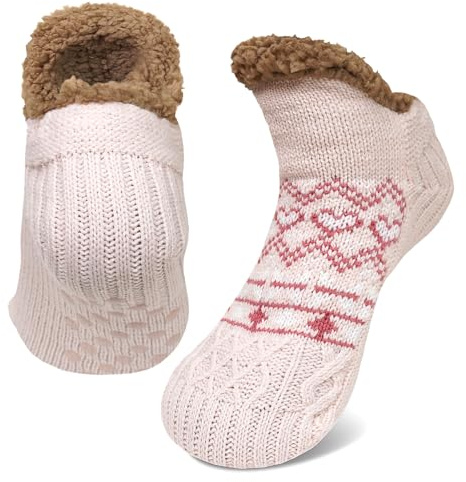 ZFSOCK Calze Pantofole Antiscivolo Donna: Calzini Termici Invernali Extra Spessi e Morbidi Caldi e Corti – Ideali per Casa o come Regalo di Natale Capodanno 35/42 EU Beige