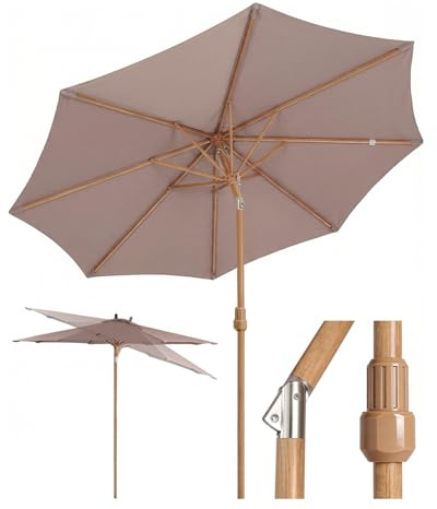 Sekey Sonnenschirm 300cm Balkon, 48mm Mast, 8 Streben, Holz, knickbar | 180 g/m² Polyester, knickbar, Edelstahl-Beschläge, Belüftung, GRS-zertifiziert, UV50+, für Garten/Terrasse/Balkon