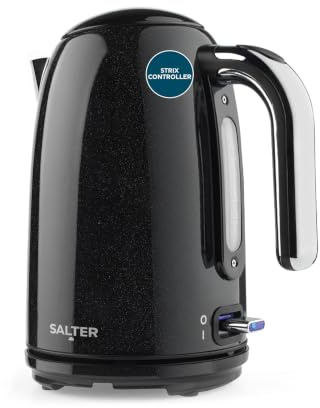 Salter Boston Electric Kettle, 1.7 L, 3 kW Rapid Boil, Black | Cordless 360 Degree Base, Removable Limescale Filter, Water Level Viewing Window, Auto Shut Off, Boil Dry Protection