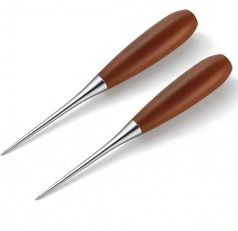 2 Pcs Awl Book Binding Tools Scratch Wooden Handle Scratch Awl for Leather Walnut Hollow Hook Tool Stitching Walnut for Art Drilling Positioning Hole Enlargement Handmade DIY