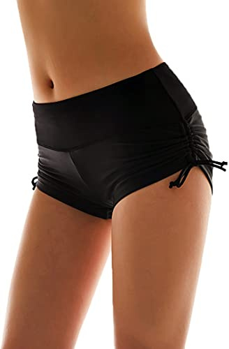Micosuza Womens Swim Bottoms Black Brief Boy Shorts with Adjustable Ties Black Small