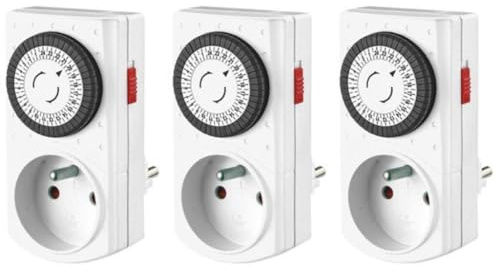 Perel Set de 3 Mini minuteurs 24H, analogique, 230 V, 16 A, 3680 W, Terre Allemande Type F, Blanc