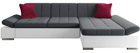 Mirjan24 Ecksofa Malwi mit Regulierbare Armlehnen Design Eckcouch mit Schlaffunktion Bettkasten L-Form Sofa vom Hersteller Couch Wohnlandschaft (Soft 017 + Kronos 22 + Kronos 02, Ecksofa: Rechts)