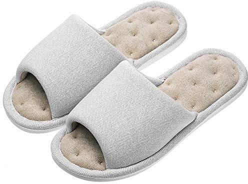 AhfuLife Echoapple Women Mens Unisex Washable Cotton Open-Toe Home Slippers Indoor Shoes Comfy Velvet Lined Memory Foam Indoor Shoes Grey(Size: 7/8 UK)