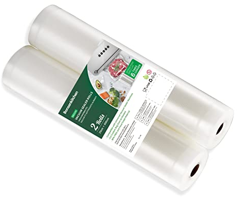 Bonsenkitchen Sacchetti per Sottovuoto, 2 rotoli 20 x 600 cm (totale 12 m) Sacchi commerciali per conservazione alimenti e cottura Sous Vid, VB3206