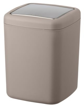WENKO Schwingdeckeleimer Barcelona S, 3 Liter Fassungsvermögen, Tisch-Abfallbehälter mit Deckel für Küche & Esszimmer, Kleiner Kosmetikeimer aus Spezialkunststoff, BPA-frei, 15 x 20 x 15 cm, Taupe