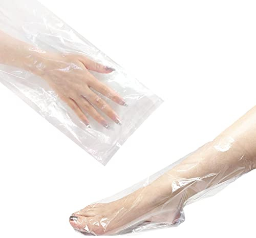 Charmyth Liners Hand or Foot Disposable Thermal Heated Mitt Liners Paraffin Bath Treatments Bags Plastic Liner Socks and Gloves for Hot Wax Therapy (100)