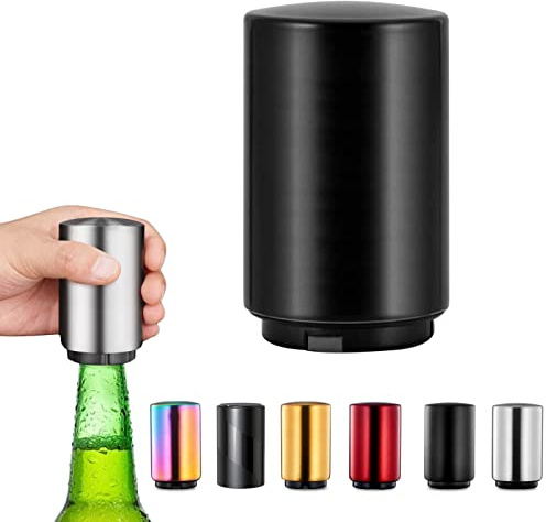 Push Down Flaschenöffner Magnetischer,Automatischer Edelstahl Bierflaschenöffner mit Magnet,Zum Öffnen von Kronkorken-Flaschen Kappenfänger,Biergeschenke für Männer Vatertag,Küchenzubehör Kapselheber