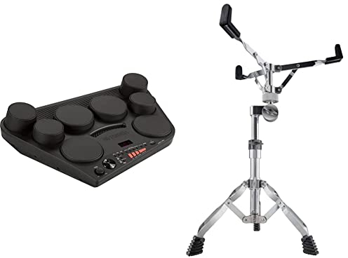 Yamaha DD-75 Drumset, schwarz – Transportable E-Drums mit 8 anschlagdynamischen Drum-Pads & XDrum Snare Ständer Stage (für Snares von 12 bis 14, höhenverstellbar von 44-59 cm, doppelstrebig, 2,1 kg)