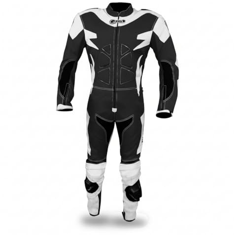 BI ESSE - Einteiliger Motorradanzug aus Leder und Stoff, ideal für Straße, lange Reisen, Touren, Pitbikes, komplett mit Buckel und zertifiziertem starren Schutz (Weiß/Schwarz, XXL)
