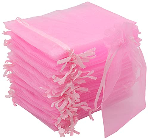 Leeyunbee 100Pcs 10x15 cm Bolsa de Organza Rosa, Bolsas para Envoltura de Joyas, Bolsitas de Organza de Regalo con Cordón para Boda Favores Joyas y Dulces