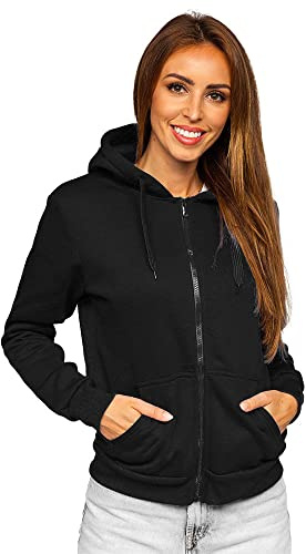 BOLF Damen Kapuzenpullover Reißverschluss Hoodie Sweatshirt mit Kapuze Pullover Pulli Langarmshirt Freizeit Sport Fitness Outdoor Casual Style W03B Schwarz S [A1A]