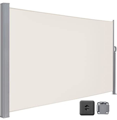 LARMNEE Toldo Retráctil, Pantalla de Privacidad, 200 x 400 cm, Resistente a la Intemperie y al Viento, con Soporte de Suelo, para Balcón, Jardín, Terraza y Piscina, Beige EBE204TBP02