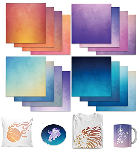 WOWOCUT Infusible Transfer-Tintenblätter, Aquarell-Wärmetransferpapier, 16 Packungen, 30,5 x 30,5 cm, Sublimationsblatt für Cricut-Maschine, DIY-T-Shirt für Mädchen, Tassen, Canvas-Tragetasche