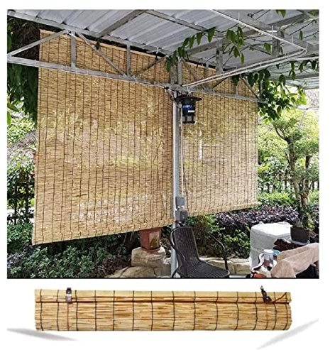 LIJINBO Natural Reed Curtain,Vintage Decoration Bamboo Roller Blind - Curtains, Bamboo Curtains with Lifter,Sunshade Waterproof Lifting Shutters for Outdoor/Patio/Door