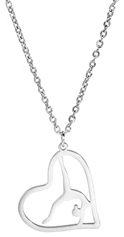 VASSAGO Ginnasta Collana Charm Regali di ginnastica per le ragazze Flipping Ginnastica Sport Cuore Collana in acciaio inox Gioielli ispirazionali Regali Donne Ginnaste Allenatori Sport Ballerina