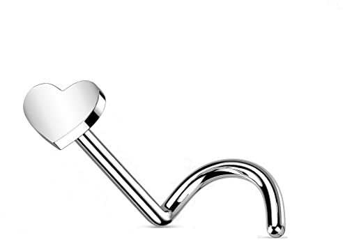 Paula & Fritz® Push-In Nasenpiercing-s Herz Silber Titan-IUM Grade 23 0,8-mm Stab Spirale Piercing-s Nase Nasen-Ring Nostril Nasenflügel Schmuck