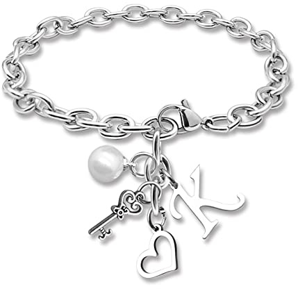 DlaeKua K Initial Monogram Bracelet for Women 26 Letter Jewelry Gift for Letter K Alphabet Stainless Steel Chain Bracelet Gift for Mom Valentine's Day Gifts Mother's Day Birthday Gifts