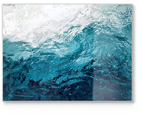 DEQORI Schneidebrett aus Glas | groß 40x30 cm | Motiv Blick durch Wellen | Design Schneideplatte für Küche | Frühstücksbrett antibakteriell & rutschfest | Glasplatte & Servierplatte