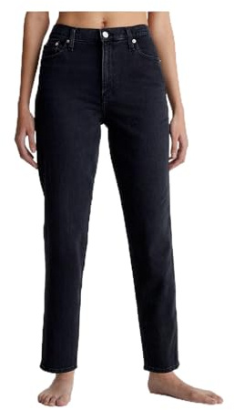 Calvin Klein Vaqueros Mujer Mom Fit, Negro (Denim Black), 27W
