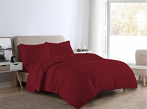 LIZZIE JACOBS New Brushed 100% Cotton Flannelette Plain Duvet Quilt Covers Flannel Fully Reversible Bedding Sets With Pillowcases (Red, King)
