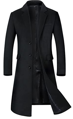 YOUTHUP Abrigo de Invierno para Hombre Chaqueta de transición Informal de Trabajo cálida de Lana Larga y Delgada, Negro, L