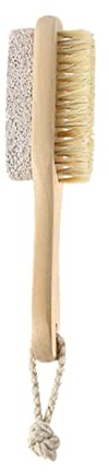 Fußbürste mit Bimsstein Holzgriff für Hornhautentfernung und Peeling | Naturborsten, Massage für Füße bei Pediküre und Spa, Bürste für Füße