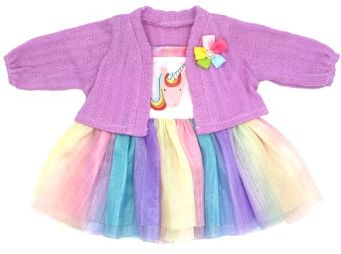 ZWOOS Puppenkleidung für Babypuppen 50-55 cm, süßes Baumwolle Outfit kompatibel mit Baby Puppen, Geschenke für Mädchen, Kinder(Einhorn)