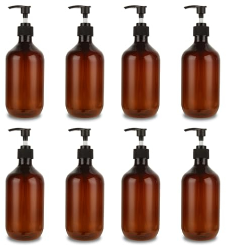 MUXHEL 8 Stück 500ML Seifenspender, Shampoo Flaschen zum Befüllen, Braun, Kunstoff, Leer Pumpspender, Pumpflasche