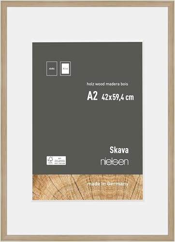 nielsen Skava Wooden Picture Frame - Oak A2, 42x59.4cm with White Mount to fit A3 photo - Float Glass and Easy Push-Turn Clips