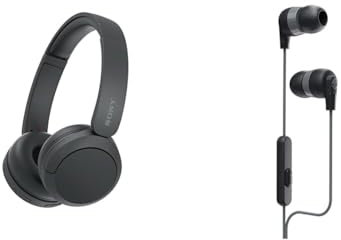 Sony WH-CH520 Wireless Bluetooth Headphones - up to 50 Hours Battery Life with Quick Charge & Skullcandy Ink'd+ In-Ear Wired Earbuds, Microphone, Works with Bluetooth Devices and Computers
