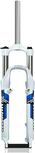 MTB-Federgabel 26-Zoll-Mountainbike-Vorderradgabel 100 mm Federweg 1 1/8 gerades Rohr QR 9 mm Scheiben-/V-Bremse Gabel aus Aluminiumlegierung, Weiß Blau, 26 Zoll